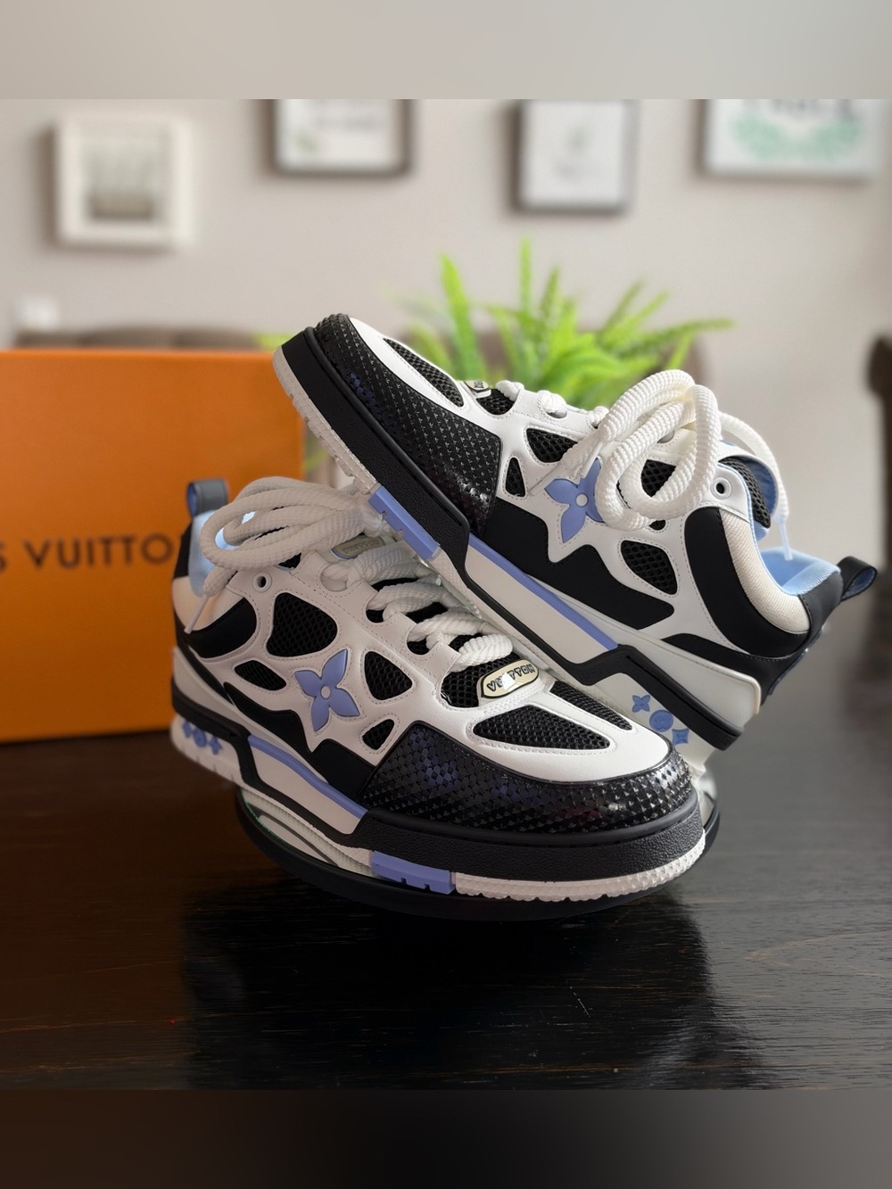 Louis Vuitton Kids Black, White & Light Blue Sneakers